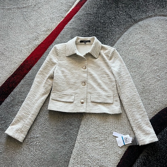 Amanda + Chelsea Stretchy Taupe Cropped Button Front Jacket - Picture 1 of 4